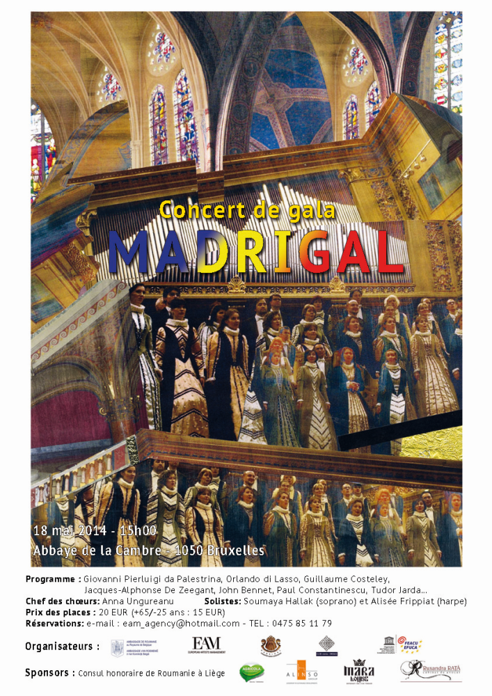Concert de Gala avec le choeur Madrigal de Bucarest le 18 mai 2014 à 15h à la Cambre